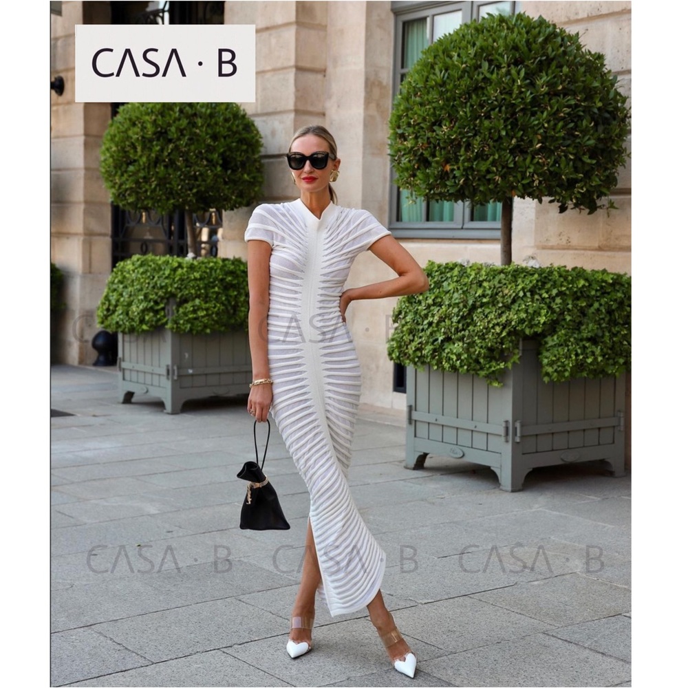 NEW to CASA B💫 Maia Open Knit See-Through Bodycon Tube Sheer Midi Dress - Picture 4 of 12